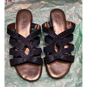 London Fog Size 7M Women's Navy Blue‎ Criss-cross Straps LFW-ELVIS 2 Sandals